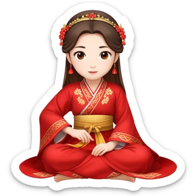 Beautiful girl wearing red Hanfu wedding dress sitting sticker