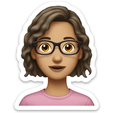 Girl with brown eyes and medium length brown hair, hair clip and glasses sticker