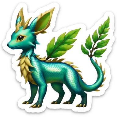 Shiny Iridescent Helioptile-Salandit-Leafeon-Fakémon-hybrid-creature (full body)  sticker