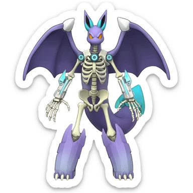 futuristic Skeleton-Cyborg-Manectric-Electrike-Salandit-Cubone-Umbreon-Marowak-Draco-Fakémon-hybrid-creature (full body), 4 legs sticker