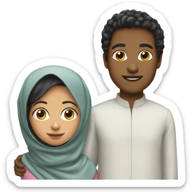 Young boy with curly black hairs with her wife wear a hijab  sticker