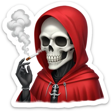 grim reaper in red cape smoking weed with loads of smoke sticker