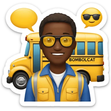 a school bus with a jamaican man saying bomboclat (speech buble) sticker