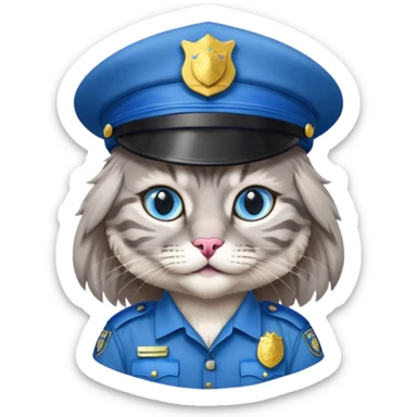 grey long-haired cat police sticker