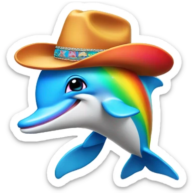 rainbow dolphin with a cowboy hat sticker
