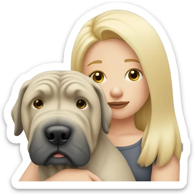 Sad blonde and long hair woman cuddling grey Shar Pei  sticker