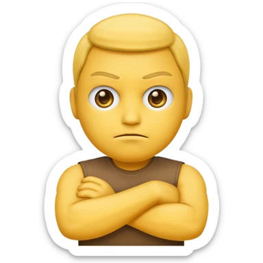 Yellow face emoji slightly mad with arms crossed sticker