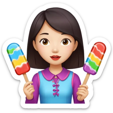 Asian girl riding a popsicle into candy land sticker