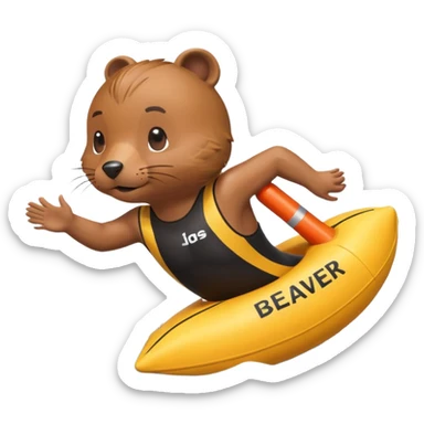A focused beaver swimmer wearing a racing suit, diving past a floating buoy.


 sticker