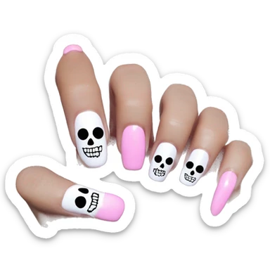 Pretty skeleton 5 fingers hand with pink nails manicure girly design but stylish minimalistic sticker