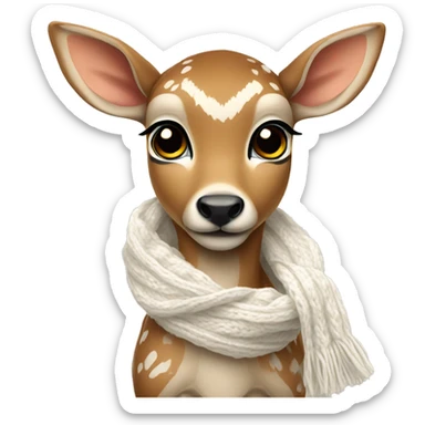 fawn with a white knitted scarf sticker