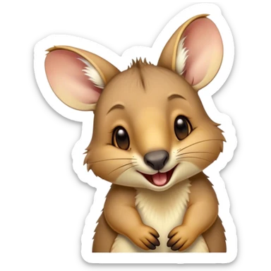 Cinematic Cute Yawning Wallaby Portrait Emoji, Head tilted slightly with a dramatic, wide-open yawn, showcasing a soft, downy tan fur with gently drooping ears, round amber eyes barely open in drowsy contentment, Simplified yet irresistibly adorable features, highly detailed, glowing with a soft, cozy glow, high shine, relaxed yet expressive, stylized with a touch of outback charm, bright and endearing, soft glowing outline, capturing the essence of a sleepy yet affectionate wallaby, so drowsy it feels like it could stretch out of the screen and curl up for a nap! sticker