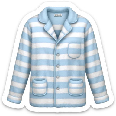 emoji of an isolated fluffy fleece pajama top with soft pastel 'vertical' stripes, plush fuzzy texture, light grey and pastel blue tones, button-down long sleeves, neatly folded flat-lay, no person, no body, no mannequin, cozy warm winter mood, soft shading sticker