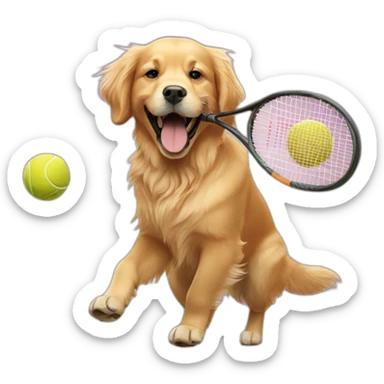 Golden retriever playing tennis sticker