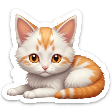 full body of very small + skinny ginger and white kitten with deep orange eyes and triangular shaped face lying down sticker