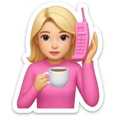 Add a phone in her hand, all pink, Gossip Girl vibe, in the style of apple emojis. Remove the background. sticker