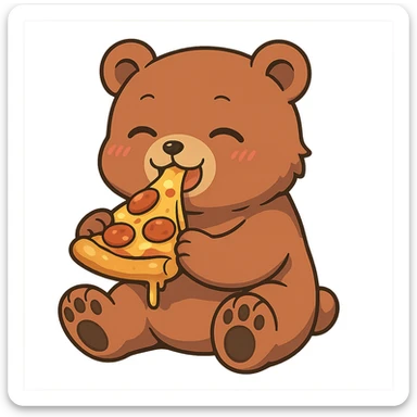 anime style bear eating pizza sticker