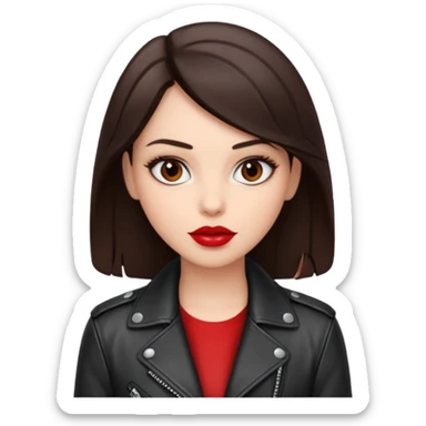 brunet in cuir jacket with red lips and black brown eyes sticker