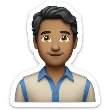 indian with light brown skin blue shirt and black slightly wavy hair sticker