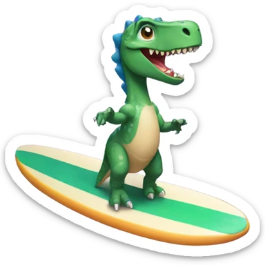 Dinosaur wearing a dress riding a surfboard sticker