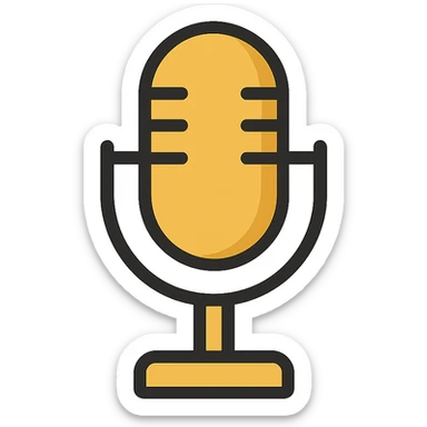 golden microphone icon, elegant, metallic gold finish, minimal details, strong silhouette, modern icon style sticker