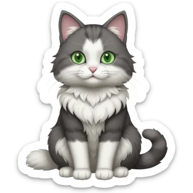 full body view of beautiful female solid dark grey cat with green eyes, white toes/paws and white patch on her chest sticker