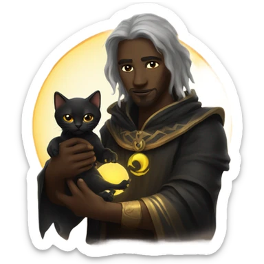 A sun warlock who is holding a black kitten sticker