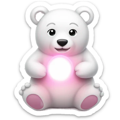 white bear holding a light pink hears sticker