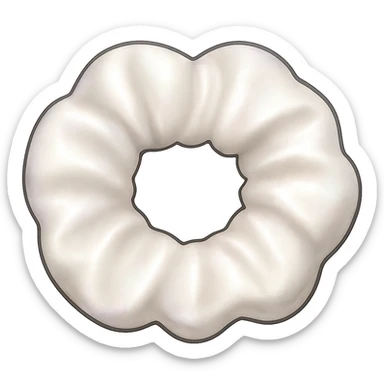 Add a shimmer effect to the small silky fluffy white scrunchie in the style of emoji (apple style emojis). Keep the shimmer subtle and delicate, enhancing the silky texture. Remove the background. sticker