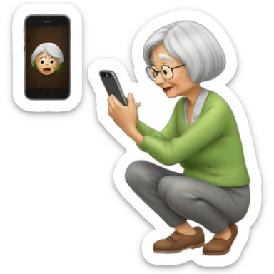 Old woman take picture of dog poop with iPhone  sticker