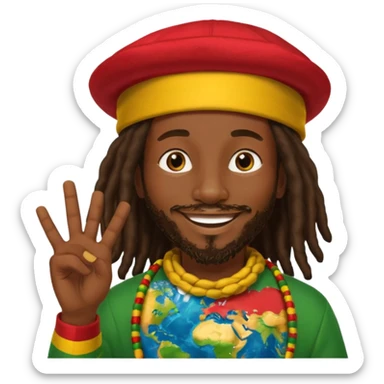 A rasta man bigging up di whole world 🎯🌍👊🏾👊🏻👊🏿🌍🎯 reggae vibes 🎶, love and unity ✨💛💚❤️, every nation stand strong 🇯🇲🌐 with the world in his hand sticker