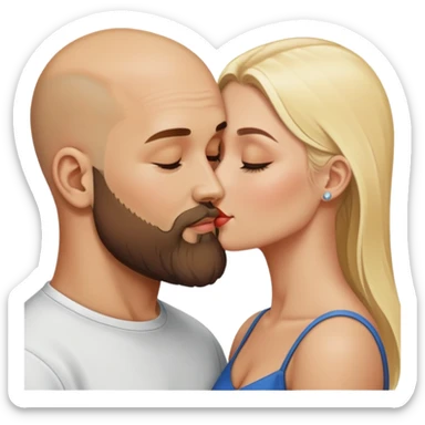 bald man with beard kisses a beautiful blonde sticker