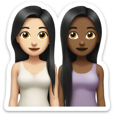Lesbians with long black hair and white skin romantically looking into each others eyes sticker