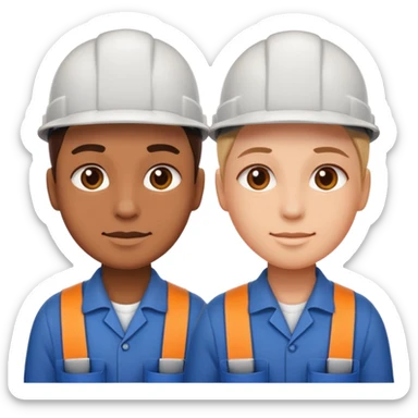 create a realistic emoji of two working packaging workers. one of them starting the work and the other one finished sticker