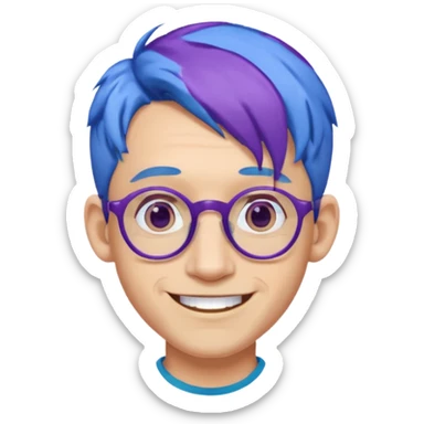 blue haired man mid length with big ears and purple earrings and spectaclesi happy sticker