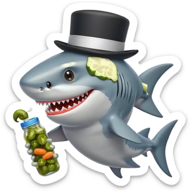 Shark with a top hat and eating pickles sticker