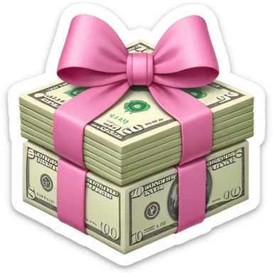 money stack wrapped with pink bow sticker