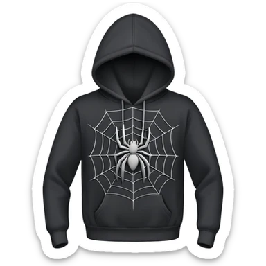 black hoodie with a grey spider web sticker