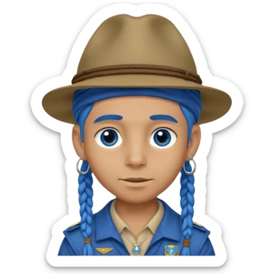 very handsome boy big blue eyes, scout boy with, blue dreadlocks, and big earrings and scouts hat sticker