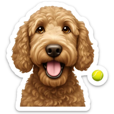 Brown golden doodle with tennis ball sticker
