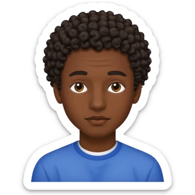 Une homme de 17 ans il a la peau noir foncé , des lèvres pulpeuses des sourcils plus ou moins épais Il a un taper bouclé  mais que au dessus il a un dégradé sur les côtés  sticker