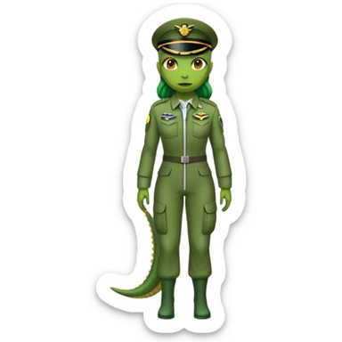 green alien reptilian woman in pilot uniform , full body full figure sticker