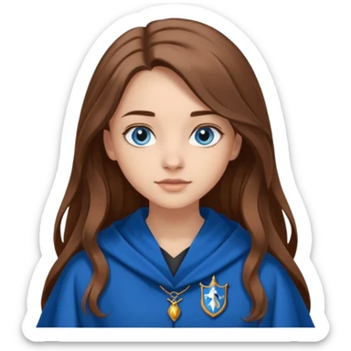 gorgeous Girl with light skin, blue eyes, long brown hair, wears a ravenclaw robes  sticker
