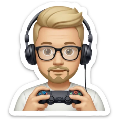 Muchacho guapo con lentes con barba de candado con audífonos jugando playstation  sticker
