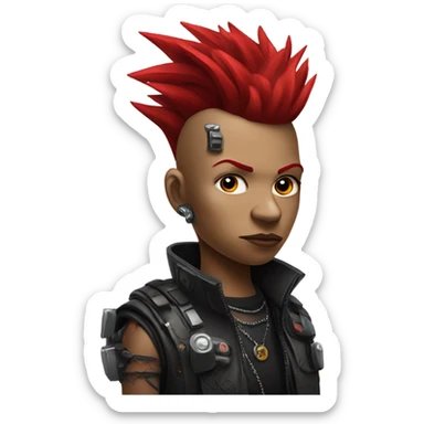 cyberpunk cyborg rockstar with red mohawk sticker