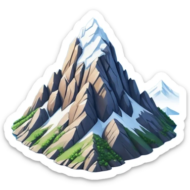 Cinematic Realistic Mountain Emoji, Majestic and towering, with craggy, snow-capped peaks rising sharply against a deep blue sky. The rugged terrain is dotted with rocky outcrops and patches of greenery, with clouds swirling around the higher reaches. Soft glowing outline, capturing the essence of ancient strength and natural beauty in a towering mountain! sticker