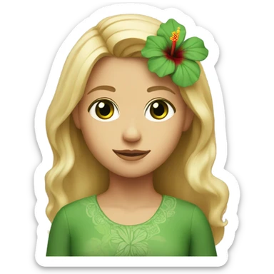 Blonde haired girl with green eyes one red hibiscus flower in her hair sticker