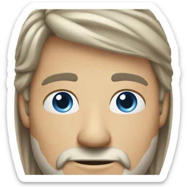 White male, blue eyes, 45 years old, with light mid-length hair, combed back, light beard sticker