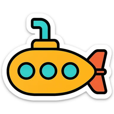 submarine color outline icon, black outlines, subtle color fill sticker