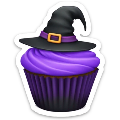black and purple cupcake with a witch hat sticker